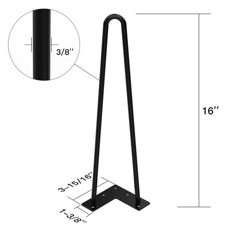 Orgerphy 16inch Black Hairpin Furniture Legs(4PCS) | Heavy-Duty Hairpin Legs End Table Legs| with Screws and 4pcs Bonus Rubber Floor Protectors | Metal Table Legs Desk Legs Furniture Legs for DIYers - Image 2